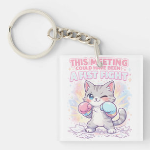 Porte-clefs Citation de réunion de travail drôle avec un chat