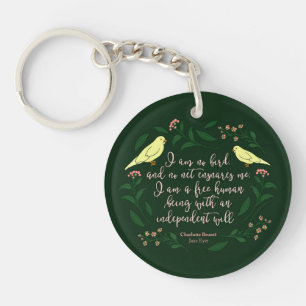 Porte-clefs Citation florale verte de Charlotte Bronte Jane