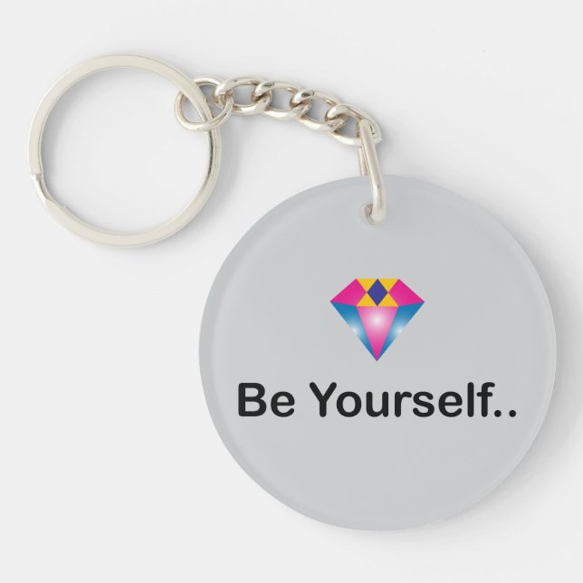 Porte-clefs Citation gras "Be Yourself" avec diamant brillant (Devant)