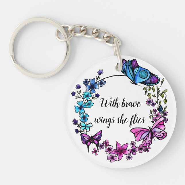 Porte-clefs Citation ou nom faite sur commande de papillon et (Devant)
