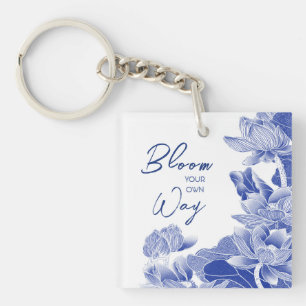 Porte-clefs Citation Zen Inspirationnelle Fleurs Bleues Lotus