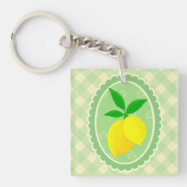 Porte-clefs Citron jaune soleil brun rétro (Devant)