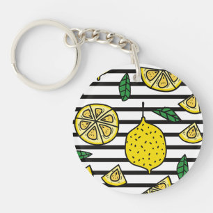 Porte-clefs Citron sur Arrière - plan rayé noir et blanc