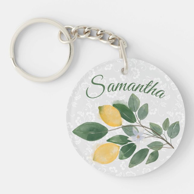 Porte-clefs Citrons siciliens à l'aquarelle Nom (Devant)
