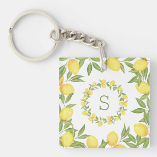 Porte-clefs Citrons Verdure Monogramme Élégant