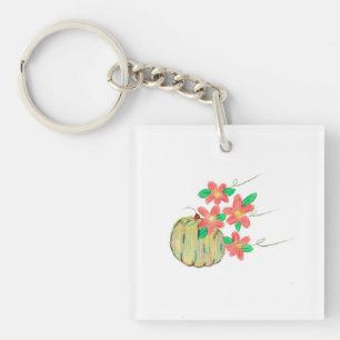 Porte-clefs Citrouille à fleurs rouges