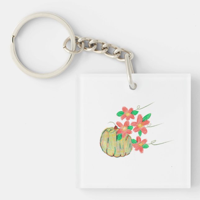 Porte-clefs Citrouille à fleurs rouges (Devant)