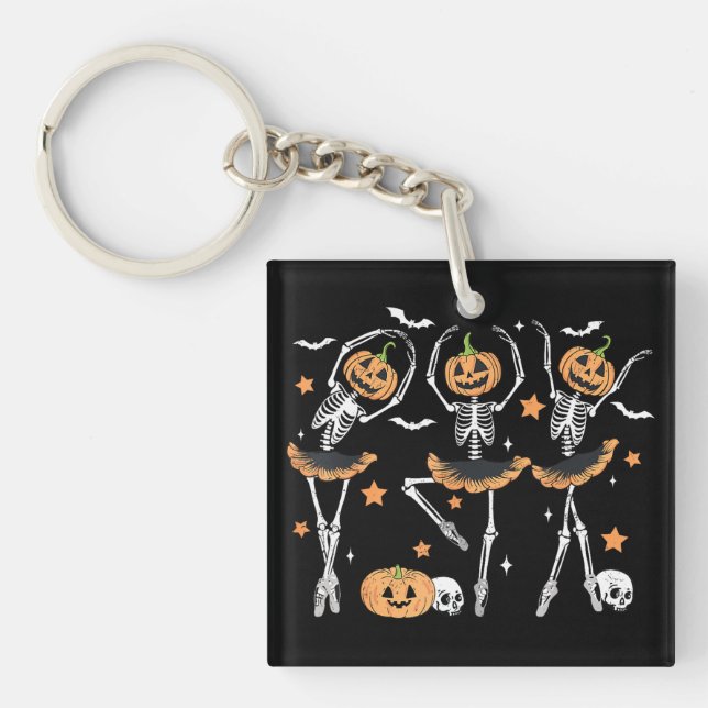 Porte-clefs Citrouille de ballet Squelette effrayant Halloween (Devant)