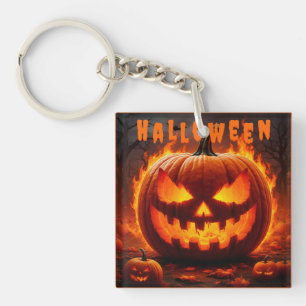 Porte-clefs Citrouille d'Halloween effrayante avec Flamme