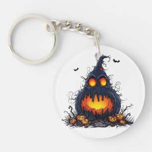Porte-clefs Citrouille effrayante Jack O’Lantern aux yeux lumi