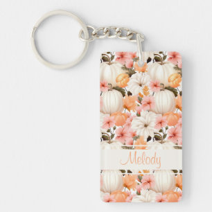 Porte-clefs Citrouille élégant et fleurs tombent motif