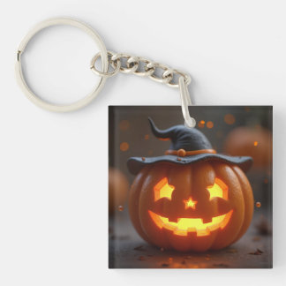 Porte-clefs Citrouille orange d'Halloween portant un casquette
