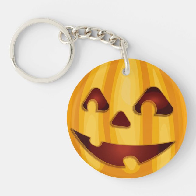 Porte-clefs Citrouille sculpté souriant design Halloween (Devant)