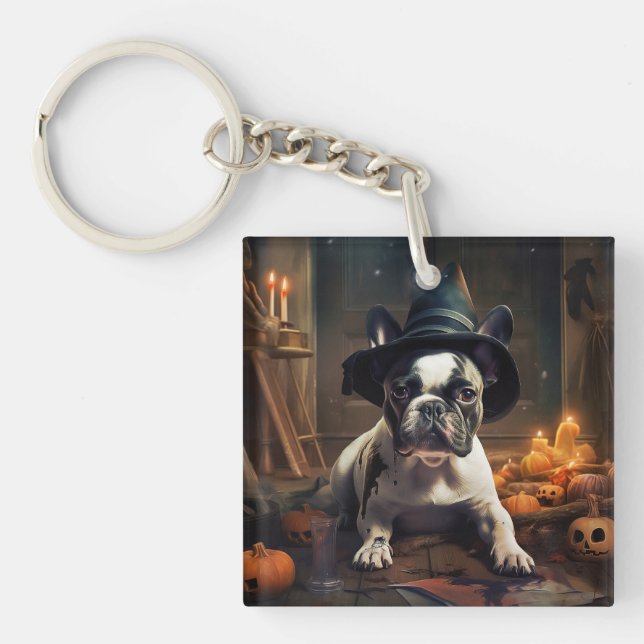 Porte-clefs Citrouilles d'Halloween effrayantes de Bouledogue  (Devant)