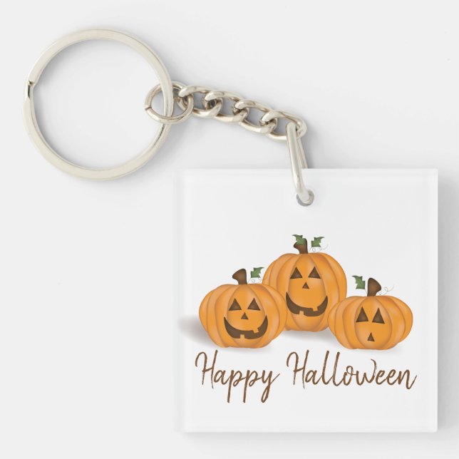 Porte-clefs Citrouilles Jack O Lanterns heureuses et souriante (Devant)