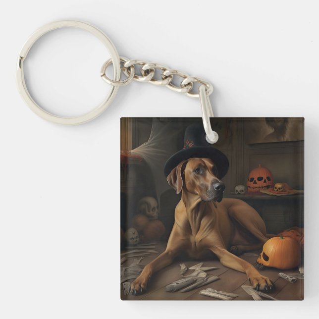 Porte-clefs Citrouilles Rhodesian Ridgeback Halloween Effrayan (Devant)