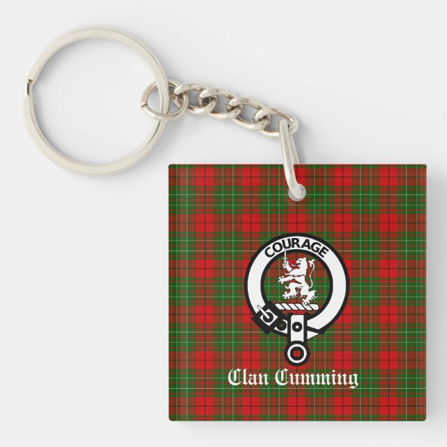 Porte-clefs Clan Cumming Crest Badge et Tartan (Devant)