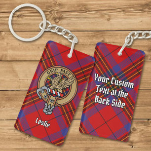 Porte-clefs Clan Leslie Crest sur Red Tartan