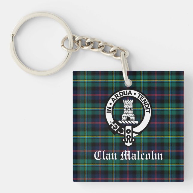 Porte-clefs Clan Malcolm Crest Badge et Tartan (Devant)