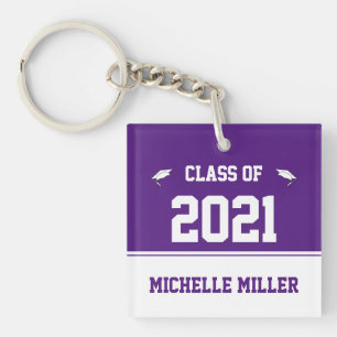 Porte-clefs Classe de 2021 Royal Purple and White Graduation