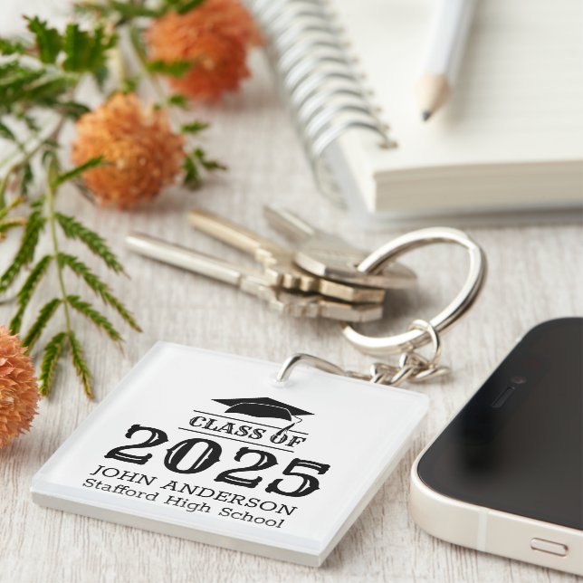 Porte-clefs Classe de 2025 Simple Elegant Custom Graduation (Devant Droit)
