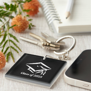 Porte-clefs Classe de graduation de 2025 BLKWHT Personnaliser