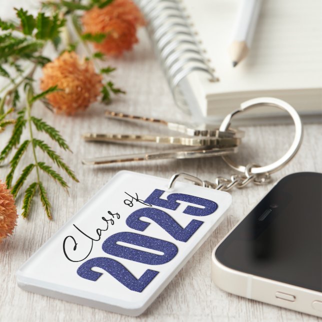 Porte-clefs Classe de Parties scintillant bleu marine de 2025 (Devant droit)