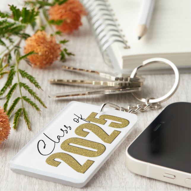 Porte-clefs Classe de Parties scintillant d'or de 2025 (Devant droit)