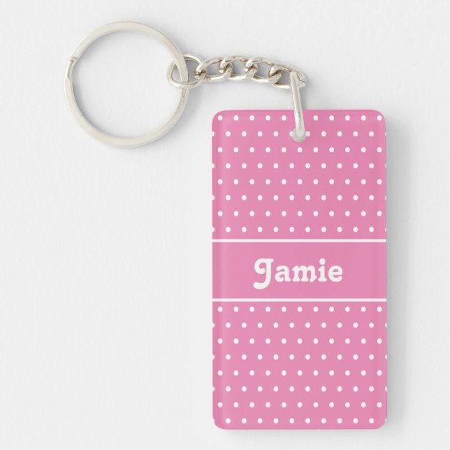 Porte-clefs Classic Cute Chic Name Pois rose et blanc (Devant)