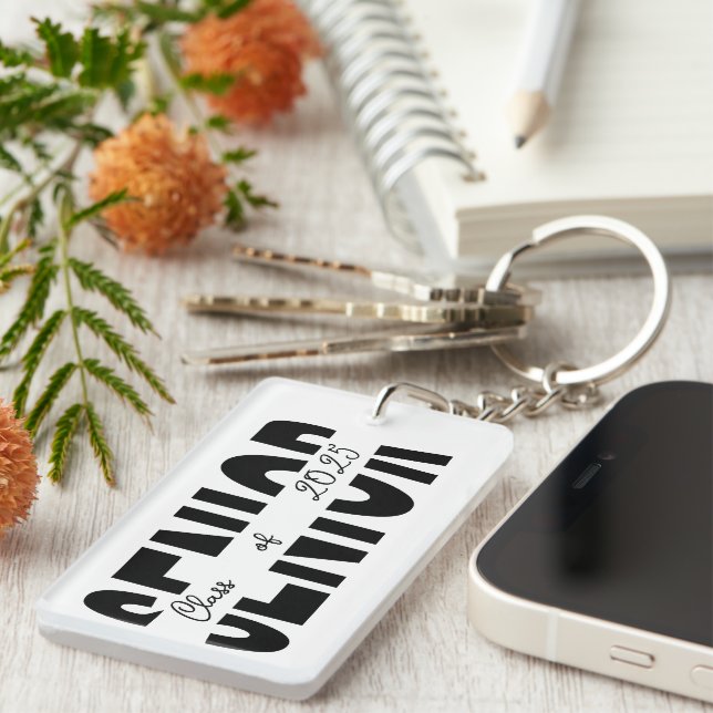 Porte-clefs Classic noir Senior personnalisé (Devant droit)