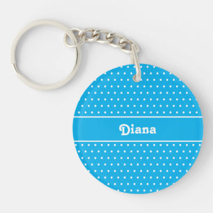 Porte-clefs Classic Retro Nom Polka Dot Sky bleu et blanc
