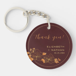 Porte-clefs Classy Burgundy Gold Floral Mariage Merci