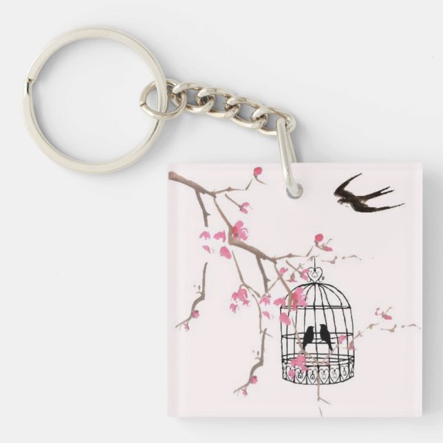 Porte-clefs Clavier cerisier en fleur d'oiseau - spécial uniqu (Devant)
