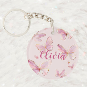 Porte-clefs Clavier de papillon rose personnalisé
