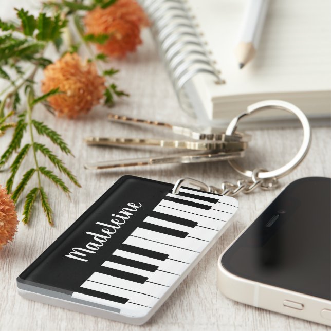 Porte-clefs Clavier pour piano noir blanc (Devant droit)