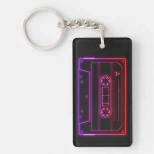 Porte-clefs Clé Cassette Néon, Vaporwave Rouge Violet Rétro