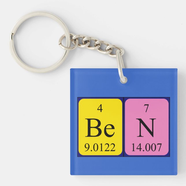 Porte-clefs Clé de nom de table périodique Ben (Devant)