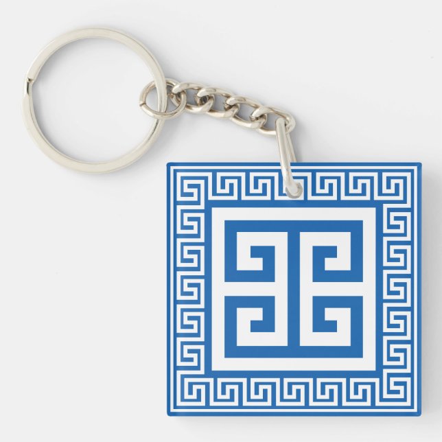 Porte-clefs Clé grecque Motif blanc et bleu (Devant)