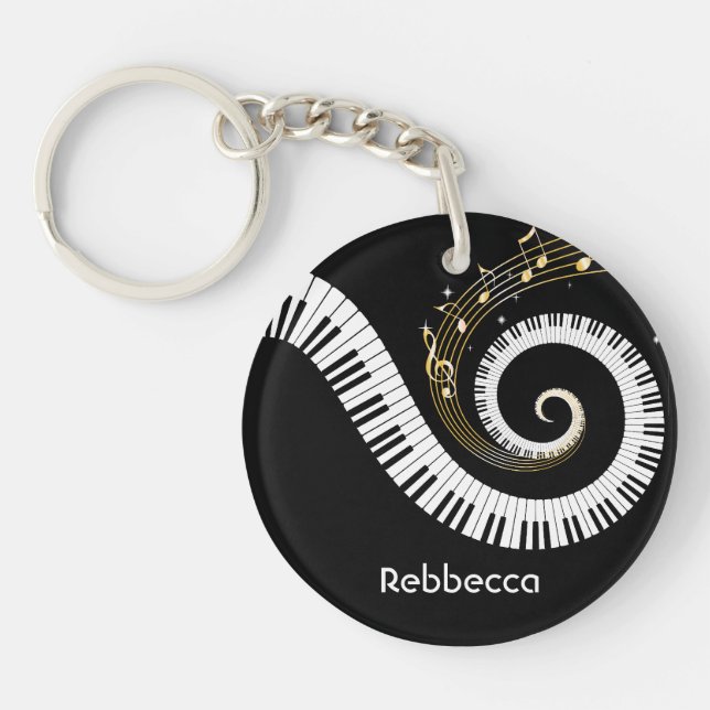 Porte-clefs Clés de piano et notes personnalisées de musique (Devant)