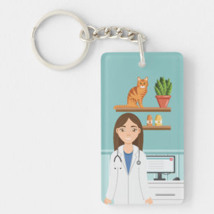 Porte-clefs Clinique vétérinaire femme vétérinaire avec un cha