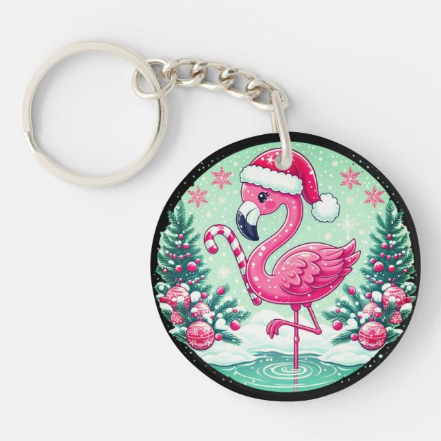 Porte-clefs Clipart de flamingo de Noël sublimation-10424 (Devant)
