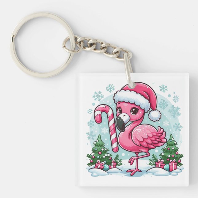 Porte-clefs Clipart de sublimation de flamant de Noël  (Devant)