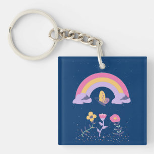 Porte-clefs Cloud Arc-en-ciel Fleurs papillon