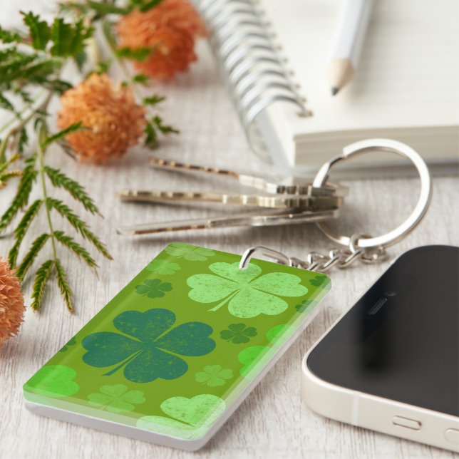 Porte-clefs Clovers verts, Lucky Clovers, Saint Patrick's Day (Devant droit)