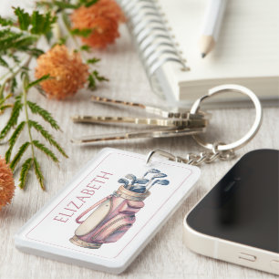 Porte-clefs Club de golf vintage Rose Aquarelle Personnalisé