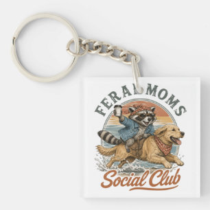 Porte-clefs Club des mamans sauvages Raton laveur chevauchant 