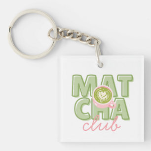 Porte-clefs Club Matcha Vert et Rose Déco Joli Dos Imprimé