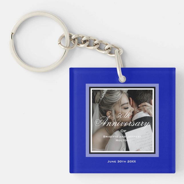Porte-clefs Cobalt bleu 50e anniversaire mariage couple (Devant)