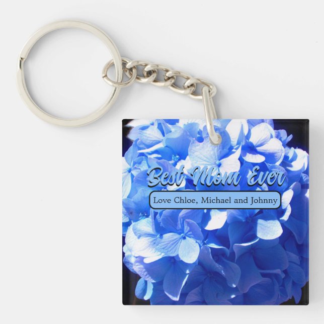 Porte-clefs Cobalt bleu floral élégant bleu hydrangées (Devant)