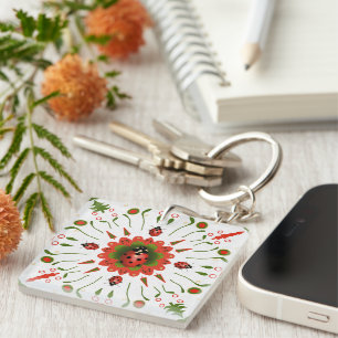 Porte-clefs Coccinelle de Noël Rouge Blanc Vert